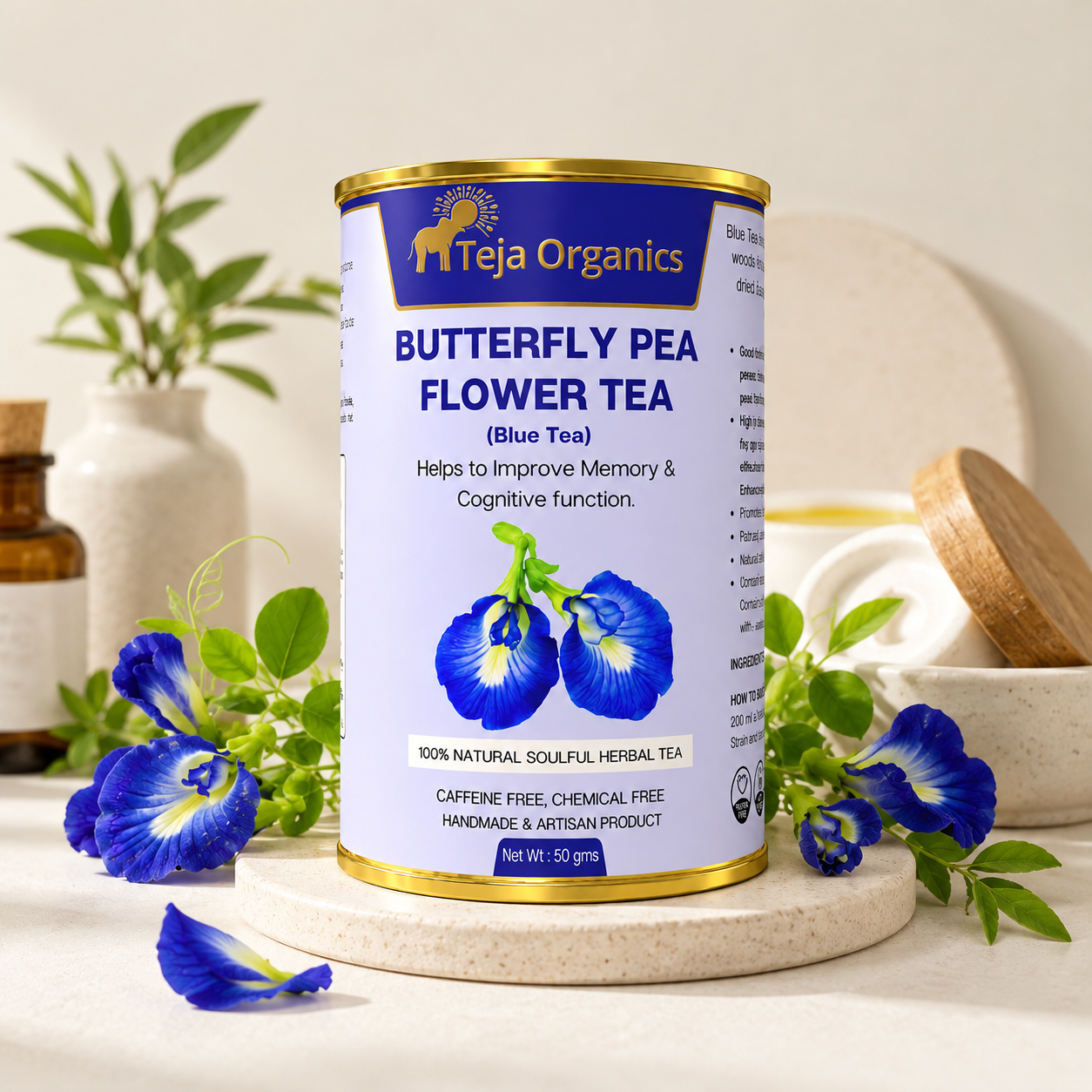 Blue Tea (Butterfly Pea Flower Tea) | 100% Pure Herbal Infusion | Caffeine Free | Antioxidant Rich | Supports Brain, Eye & Skin Health