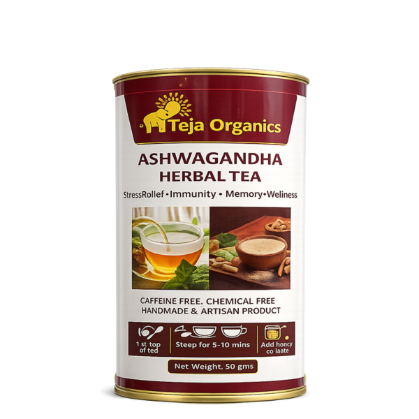 Ashwagandha Herbal Tea 50 gm | 100% Pure Ashwagandha | Caffeine Free Herbal Tea | Supports Stress Relief, Immunity, Memory and Welleness