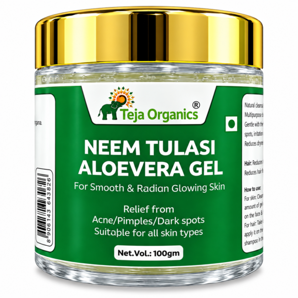 Neem Tulasi Aloe Vera Gel 100g | Anti-Acne & Skin Purifying  | Oil Control, Pimples Care, Scalp Care | Herbal Skin & Hair Gel | No Parabens, No Sulphates