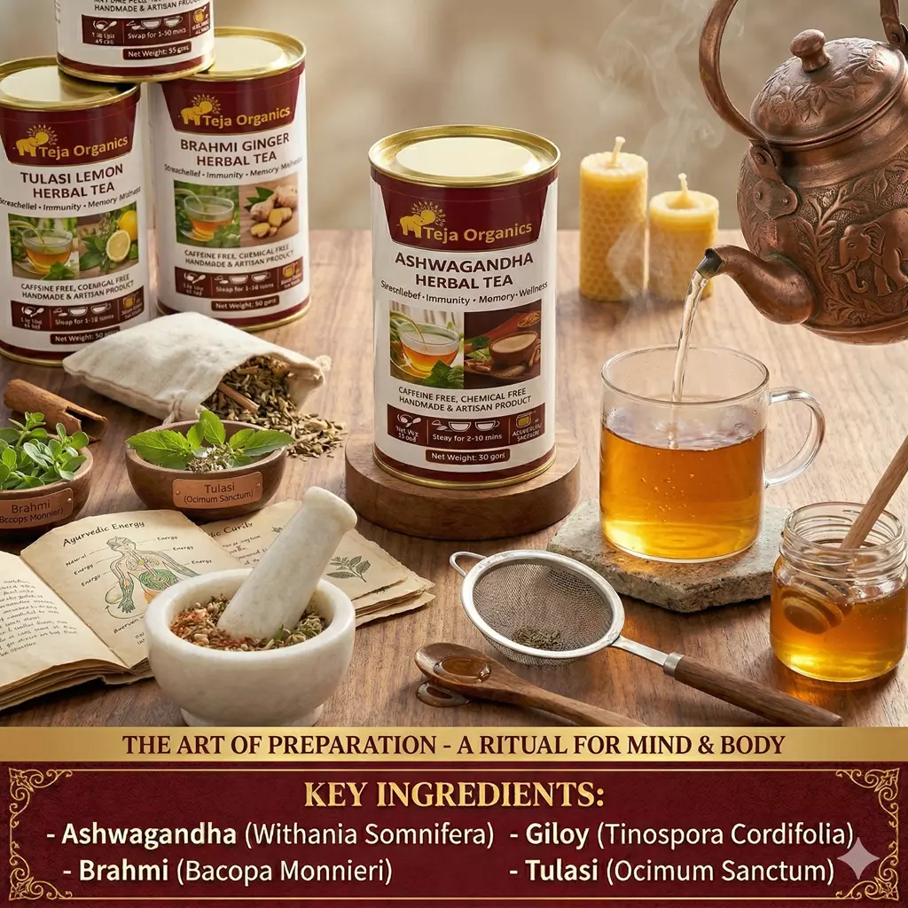 Ashwagandha Herbal Tea 50 gm | 100% Pure Ashwagandha | Caffeine Free Herbal Tea | Supports Stress Relief, Immunity, Memory and Welleness