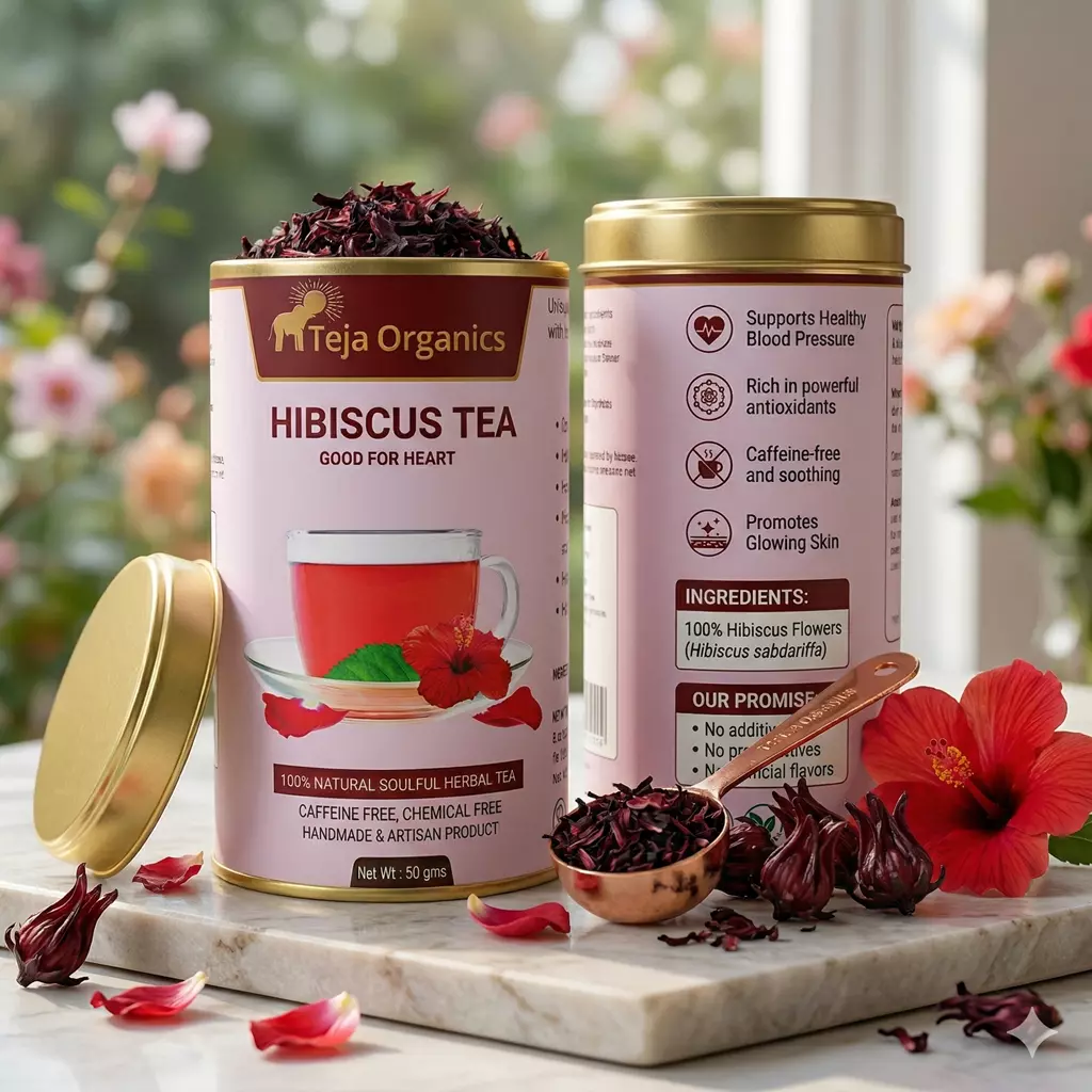gemini-generated-image-3fs95y3fs95y3fs9 Hibiscus Tea 50gm | 100% Pure Hibiscus Flowers | Caffeine Free Herbal Tea | Antioxidant Rich | Supports Heart, Digestion & Metabolism