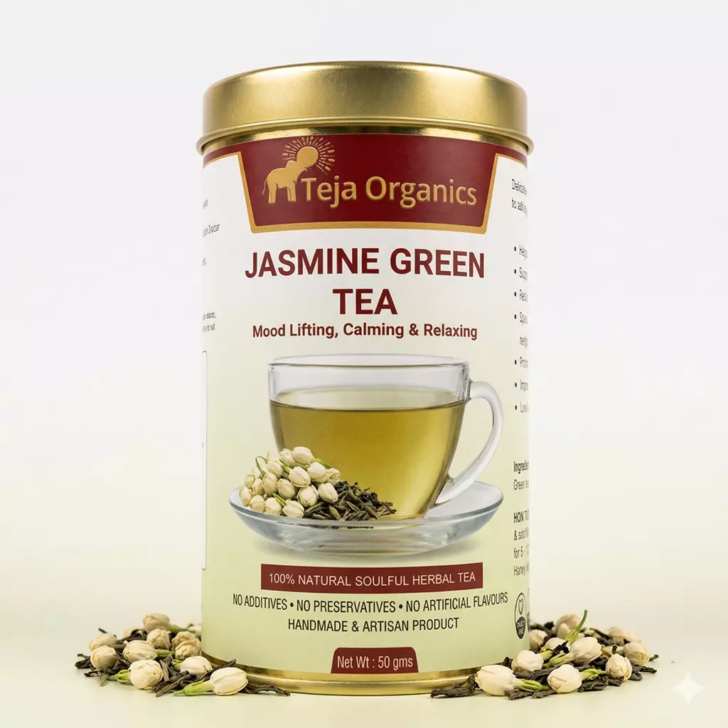 Jasmine Green Tea 50 gm | Green tea Enriched with Jasmine Flowers  | Refreshing Aroma | Supports Metabolism & Wellness | Mood Lifting, Calming & Relaxing
