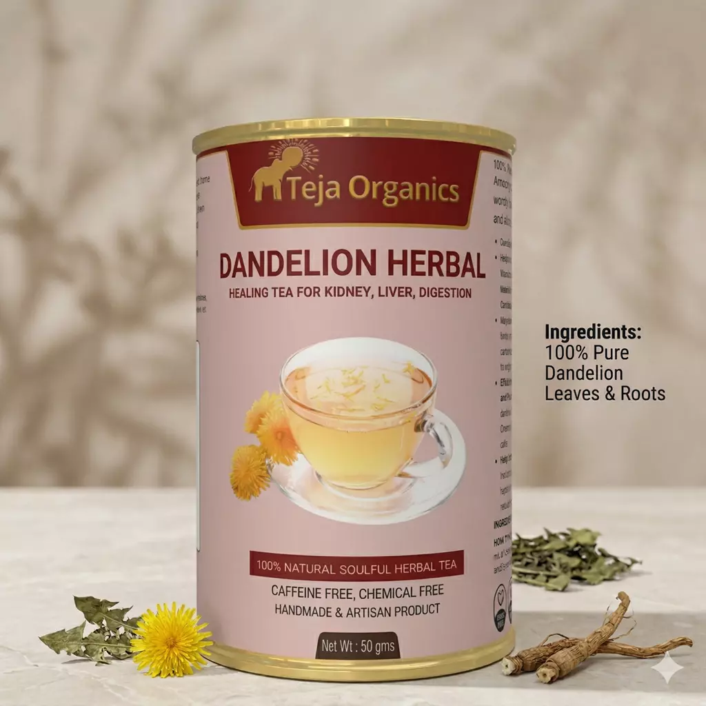 gemini-generated-image-meps12meps12meps Dandelion Herbal Tea 50 gm | 100% Pure Dandelion Leaves & Roots | Caffeine-Free Herbal Tea | Traditionally used to support liver & digestive health, gentle detox, and gut comfort.