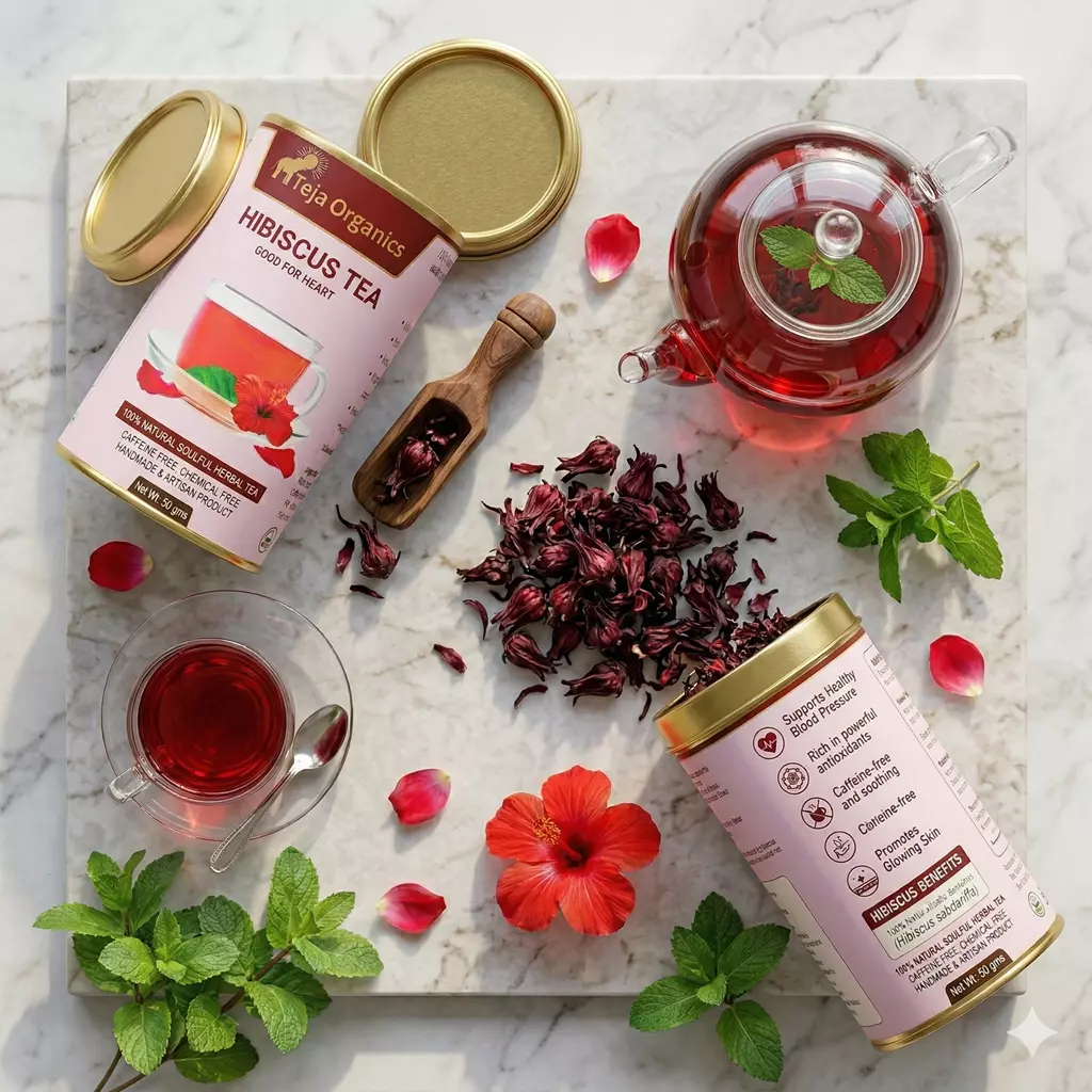 gemini-generated-image-s2t4w6s2t4w6s2t4 Hibiscus Tea 50gm | 100% Pure Hibiscus Flowers | Caffeine Free Herbal Tea | Antioxidant Rich | Supports Heart, Digestion & Metabolism