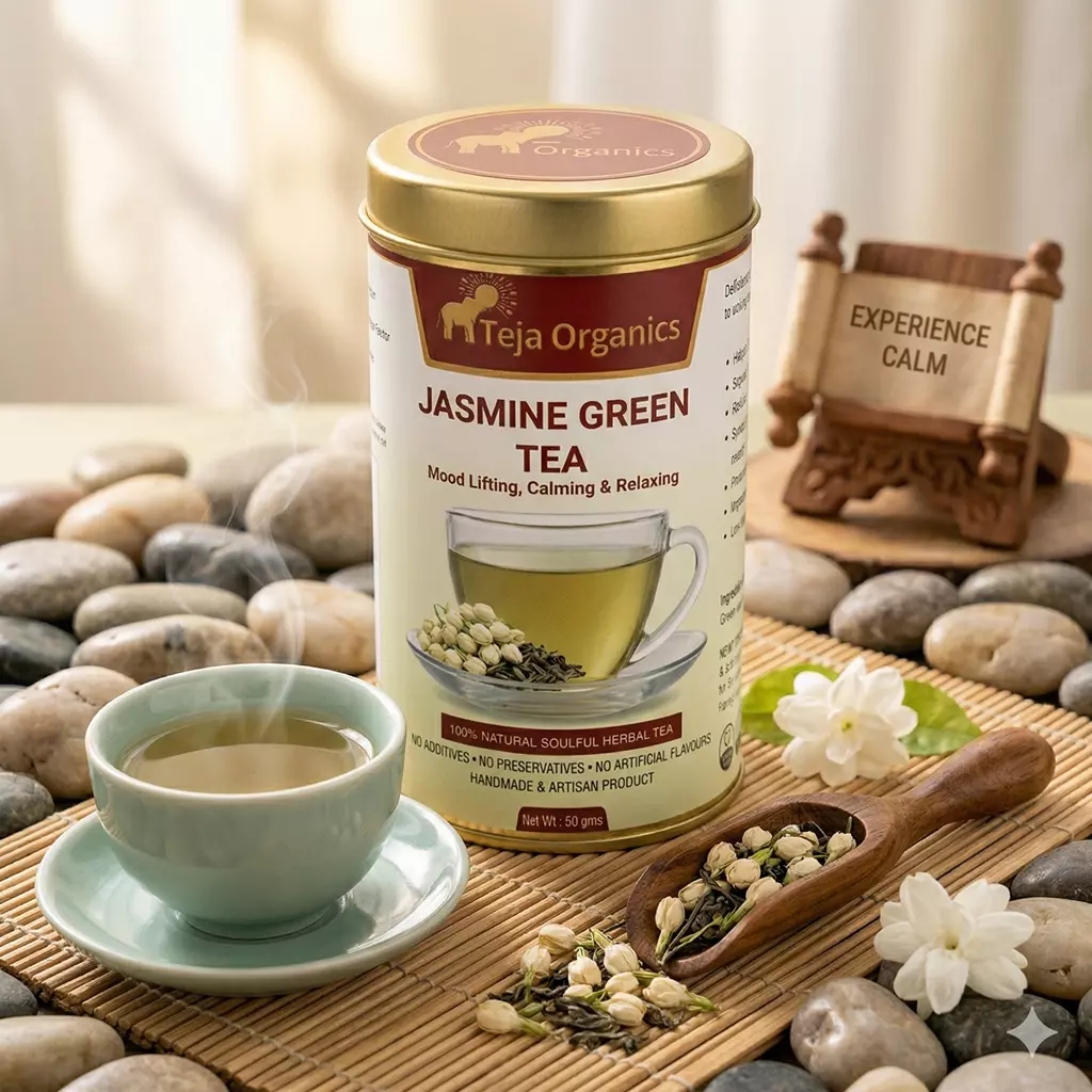 Jasmine Green Tea 50 gm | Green tea Enriched with Jasmine Flowers  | Refreshing Aroma | Supports Metabolism & Wellness | Mood Lifting, Calming & Relaxing