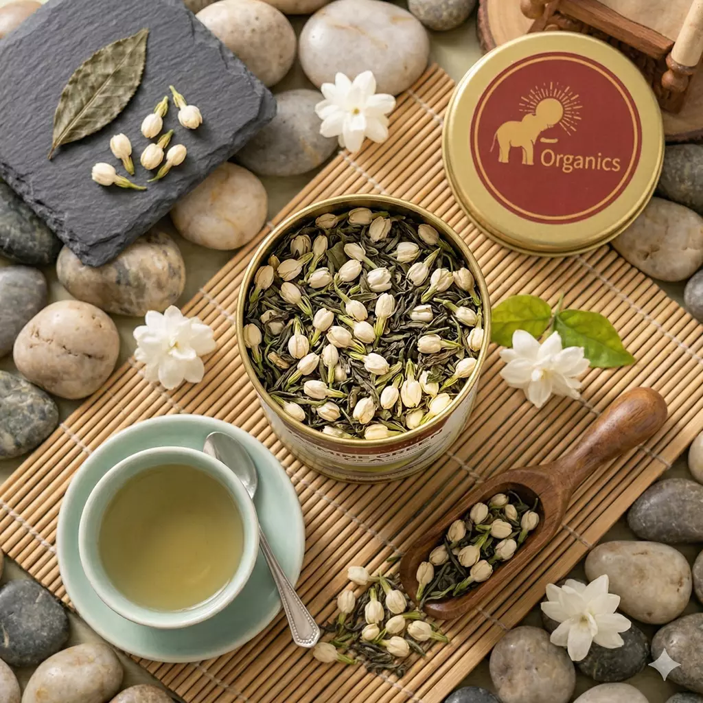 Jasmine Green Tea 50 gm | Green tea Enriched with Jasmine Flowers  | Refreshing Aroma | Supports Metabolism & Wellness | Mood Lifting, Calming & Relaxing