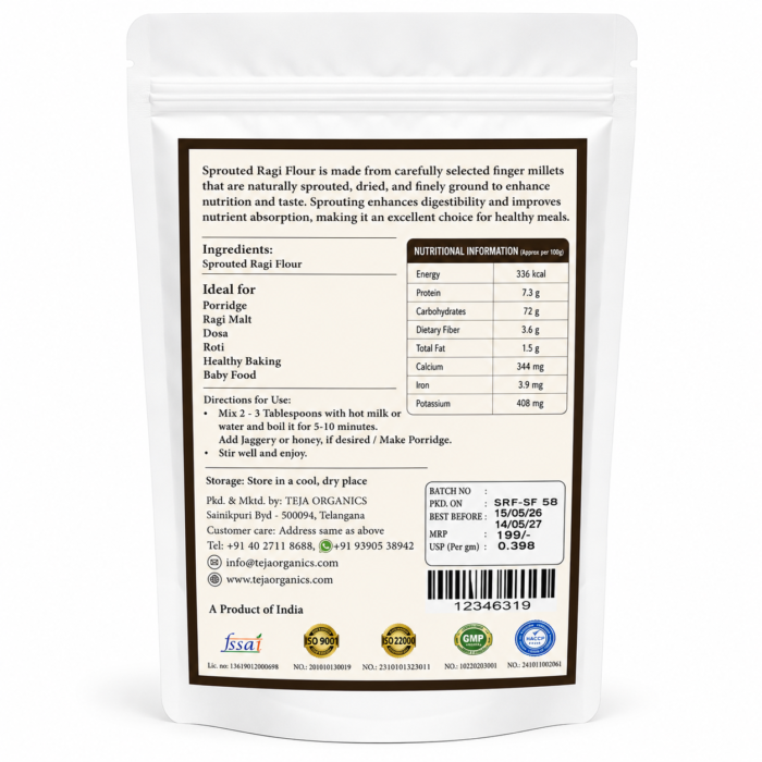 Sprouted Ragi Flour (Sprouted Finger Millet Flour) Back Sprouted Ragi Flour (Sprouted Finger Millet Flour) Back