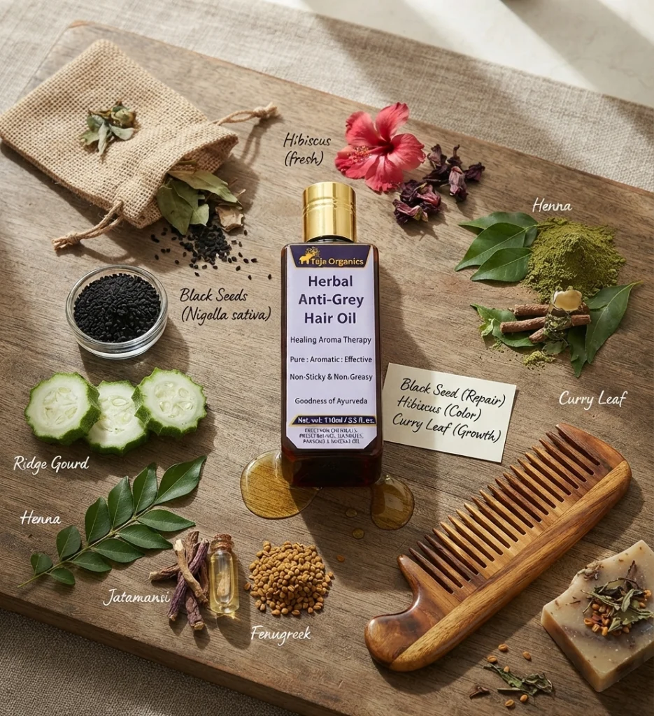 Anti Grey Hair Oil 110 ml | Ayurvedic Herbal Oil for Premature Greying Control | Supports Natural Hair Colour, Nourishes Scalp & Strengthens Hair