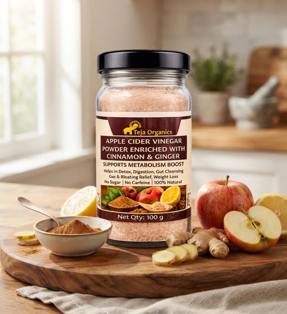 Apple Cider Vinegar Powder Enriched with Cinnamon & Ginger 100 gm | Supports Metabolism Boost | Helps in Detox | Digestion | Gut Cleansing | Gas & Bloating Relief | Weight Loss