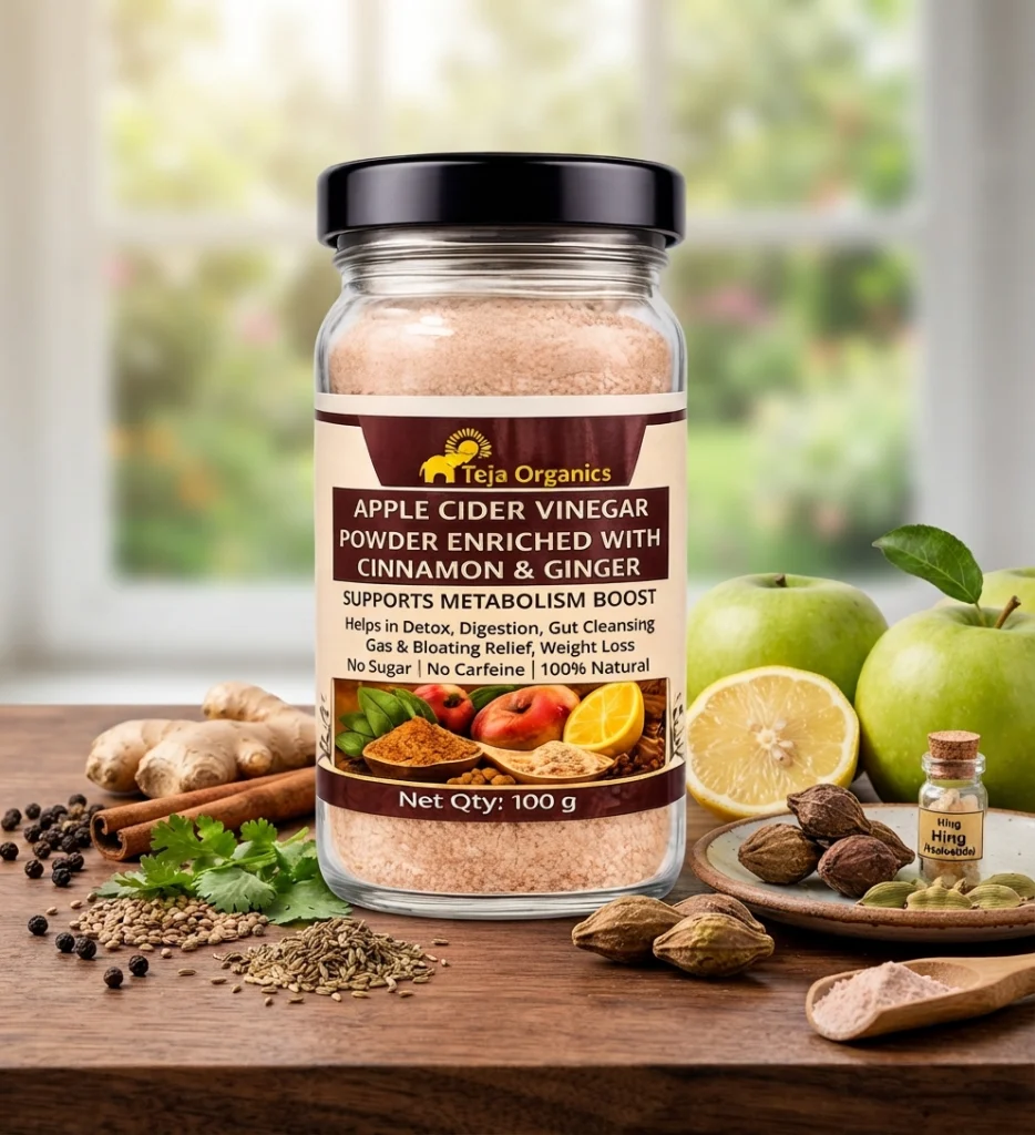 Apple Cider Vinegar Powder Enriched with Cinnamon & Ginger 100 gm | Supports Metabolism Boost | Helps in Detox | Digestion | Gut Cleansing | Gas & Bloating Relief | Weight Loss