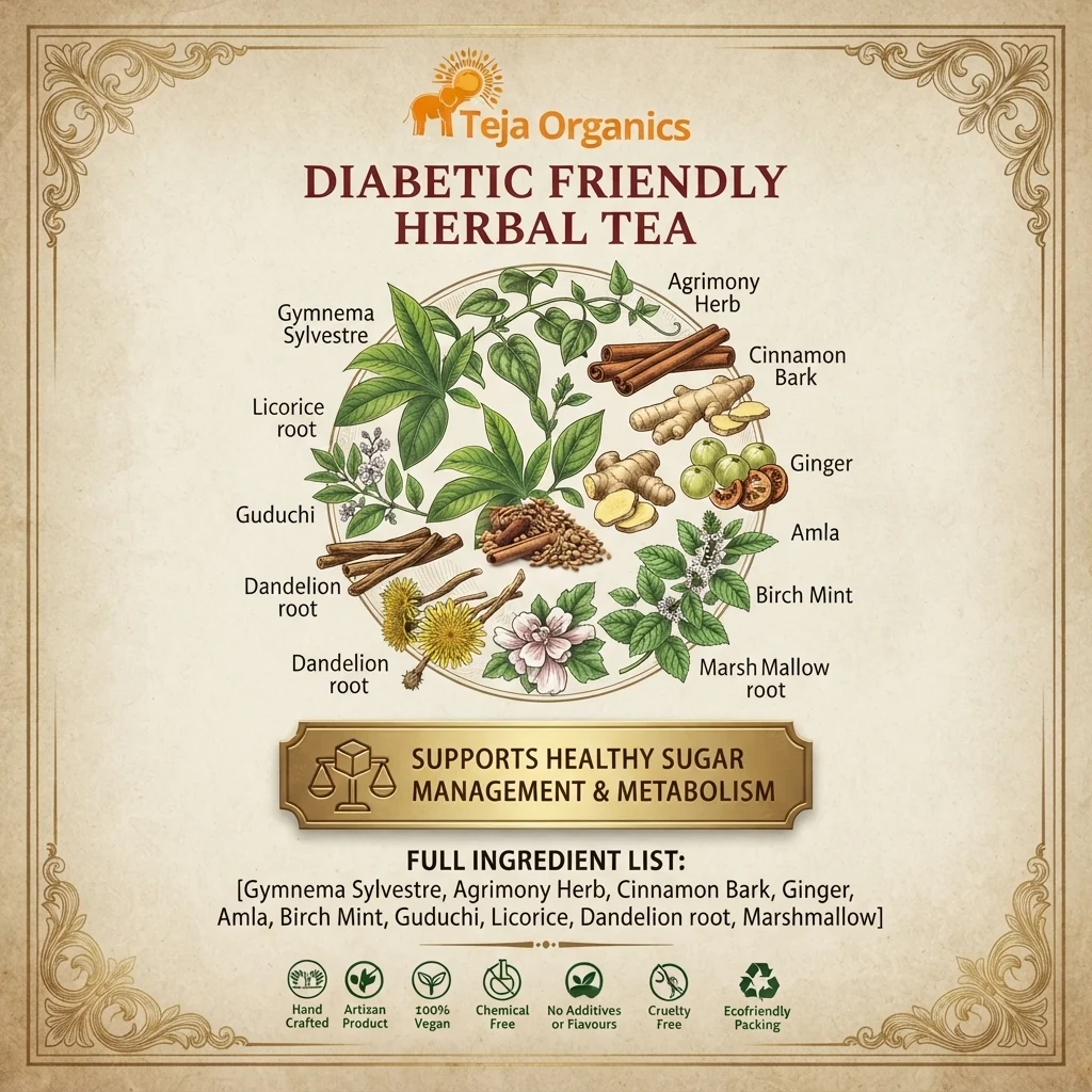 diabetic-friendly-tea-bags-gallery3-1784369845864.webp Diabetic Friendly Herbal Tea Bags 25 Nos | Promotes overall metabolism activity | Supports Healthy Sugar Management | Natural Herbal Infusion