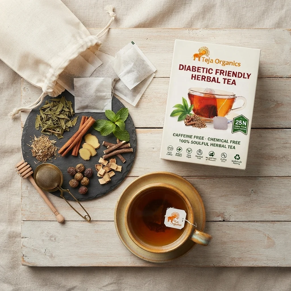 diabetic-friendly-tea-bags-gallery4-1784369849716.webp Diabetic Friendly Herbal Tea Bags 25 Nos | Promotes overall metabolism activity | Supports Healthy Sugar Management | Natural Herbal Infusion