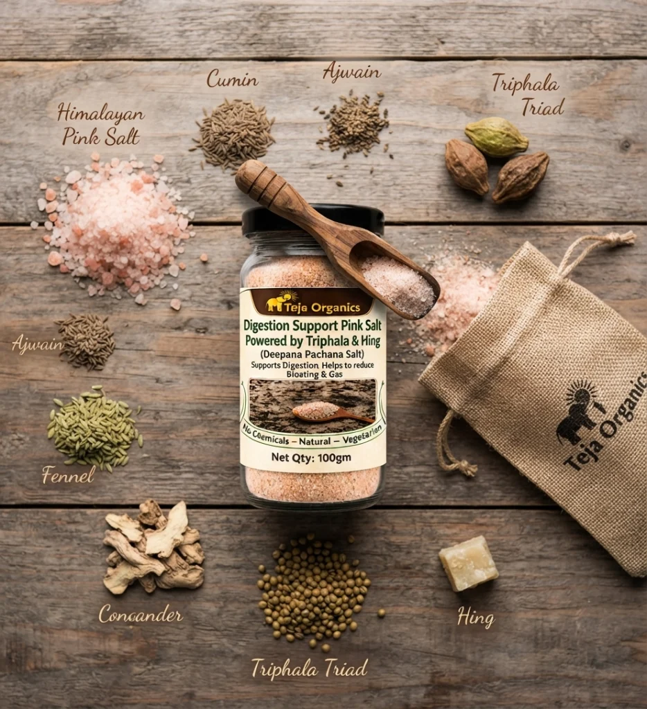 Digestion Support Pink Salt Powered By Triphala & Hing | Supports Digestion | Helps to Reduce, Bloating & Gas