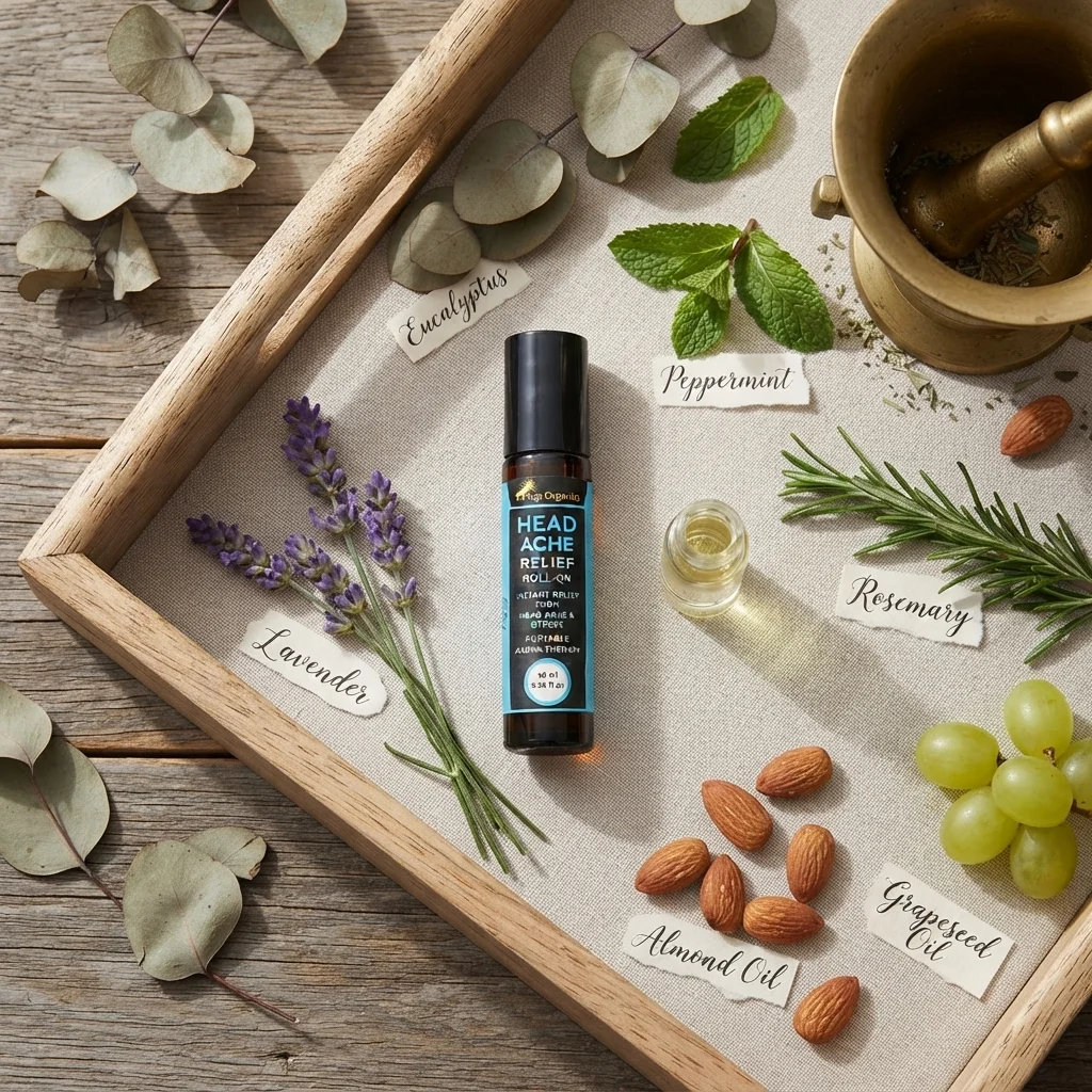 Teja Organics Head Ache Relief Roll-On | Instant Stress & Headache Relief | Natural Essential Oils | Portable Aromatherapy | 10 ml | Compact and Travel Friendly