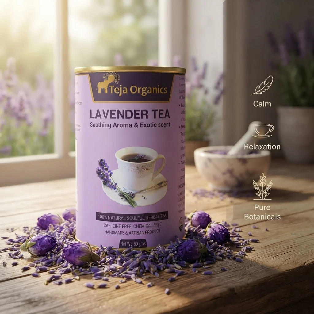 lavender-tea-hero-1784371027904.webp Lavender Tea 50 gm | 100% Pure Lavender Flowers | Caffeine Free Herbal Tea | Supports Relaxation Sleep Stress Relief