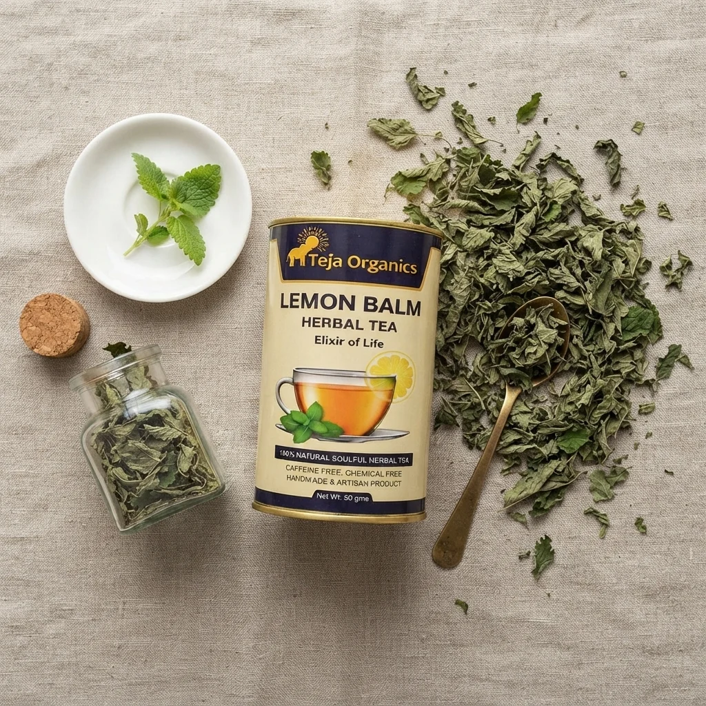 lemon-balm-tea-gallery4-1784371176252.webp Lemon Balm Herbal Tea 50 gm | 100% Pure Lemon Balm Leaves | Caffeine Free Herbal Tea | Support relaxation | Stress relief | Restful sleep | Digestive comfort | Elixir of Life