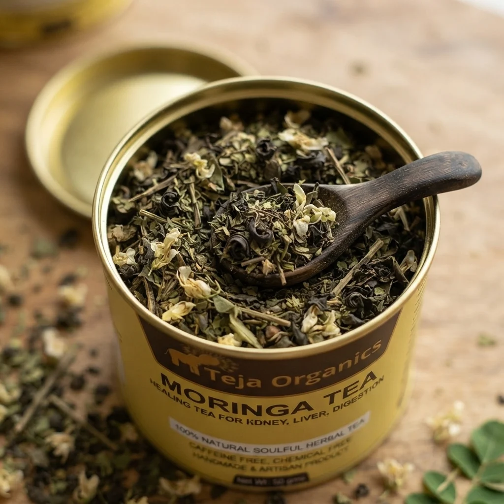 moringa-tea-gallery1-1784371465690.webp Moringa Tea 50 gm | 100% Moringa Leaves | Nutrient-rich superfood | Support immunity | Metabolism | Detoxification & overall wellness | Caffeine Free Herbal Tea
