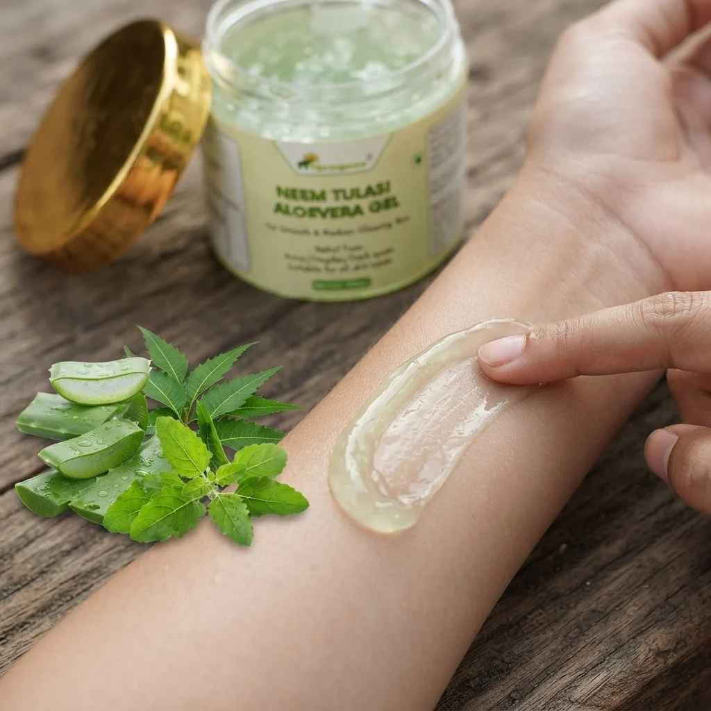 Neem Tulasi Aloe Vera Gel 100g | Anti-Acne & Skin Purifying  | Oil Control, Pimples Care, Scalp Care | Herbal Skin & Hair Gel | No Parabens, No Sulphates