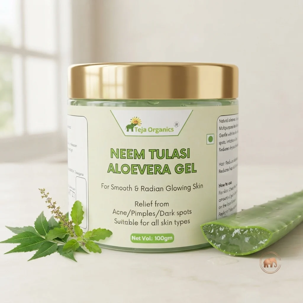 Neem Tulasi Aloe Vera Gel 100g | Anti-Acne & Skin Purifying  | Oil Control, Pimples Care, Scalp Care | Herbal Skin & Hair Gel | No Parabens, No Sulphates