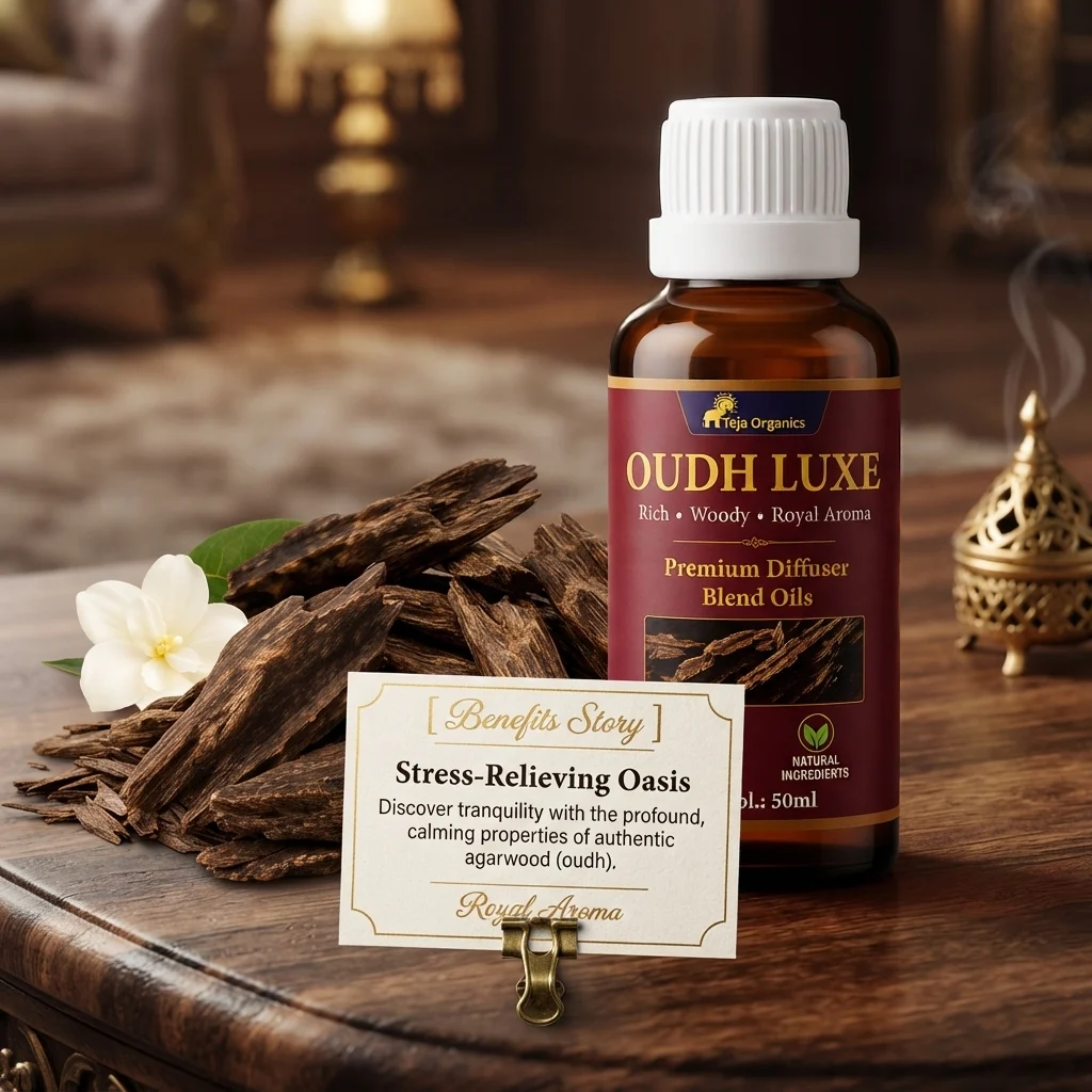 Oudh Luxe Reed Diffuser Oil 50ml | Rich | Woody | Royal Aroma | Long-lasting Rich Fragrance | Enhances mood & reduces stress