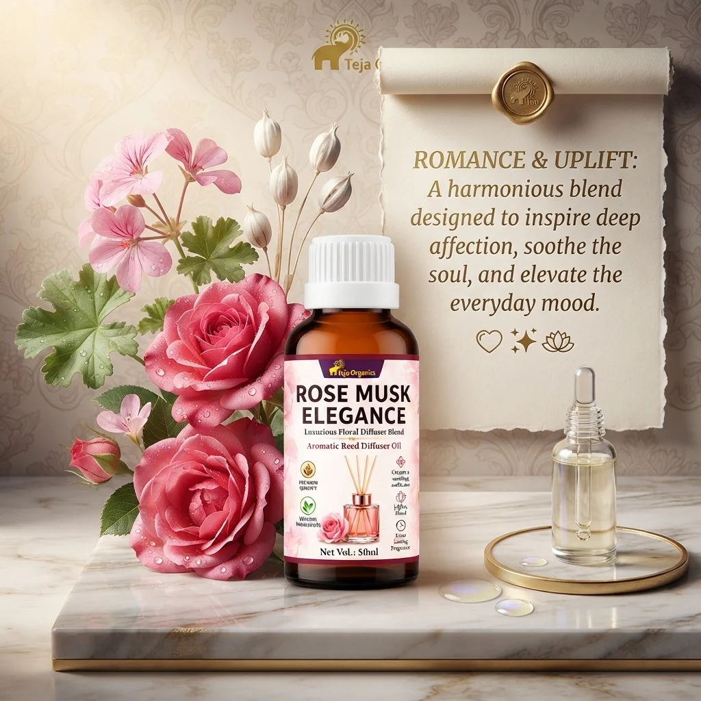 rose-musk-elegance-reed-diffuser-gallery3-1784367769281.webp Rose Musk Elegance Reed Diffuser Oil 50ml | Romantic | Uplifting mood & reduces stress