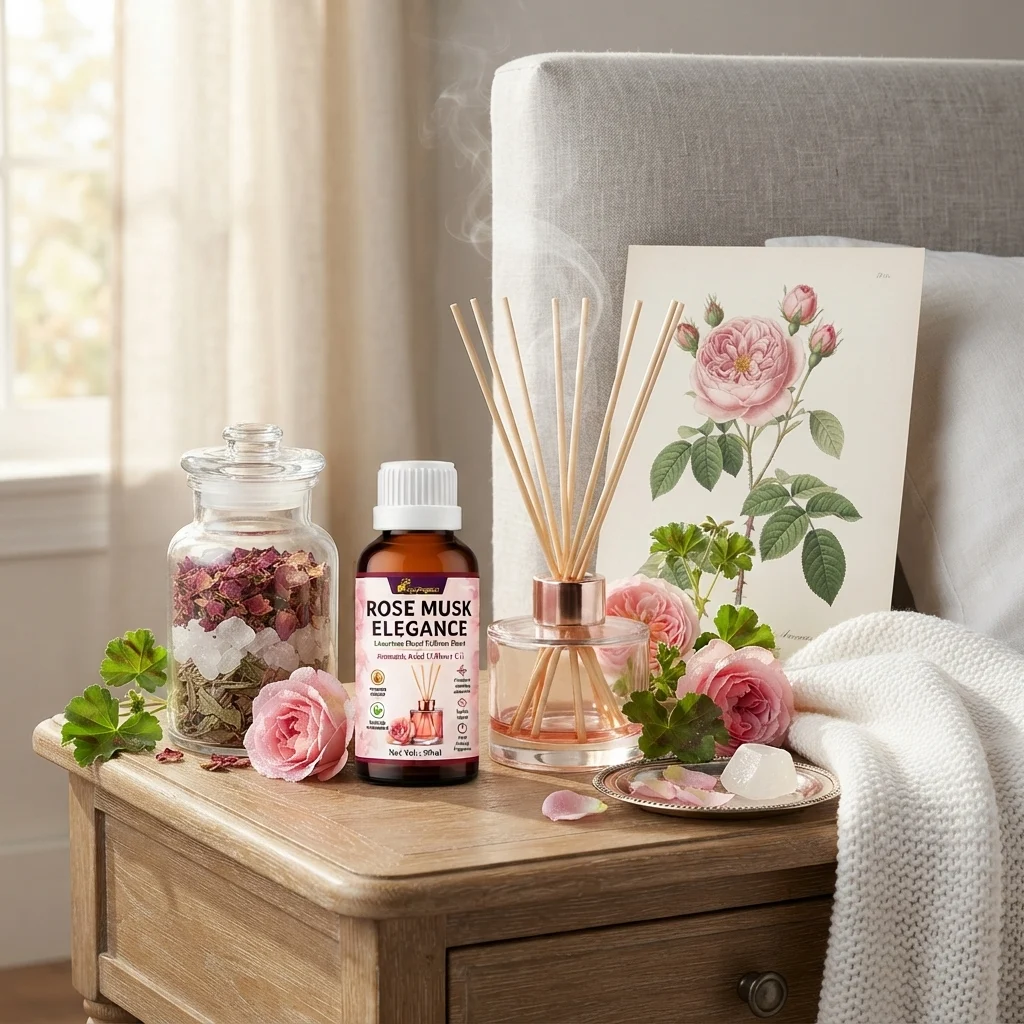 rose-musk-elegance-reed-diffuser-gallery4-1784367775758.webp Rose Musk Elegance Reed Diffuser Oil 50ml | Romantic | Uplifting mood & reduces stress