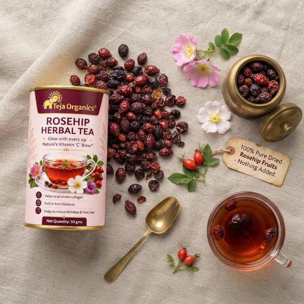 Rosehip Tea 50 gm | 100% Pure Rosehip Herbal Tea | Nature's Vitamin 'C' Brew | Helps to promote collagen | Rich in Anti Oxidants | Anti-Ageing | Helps to reduce Wrinkles & Fine Lines