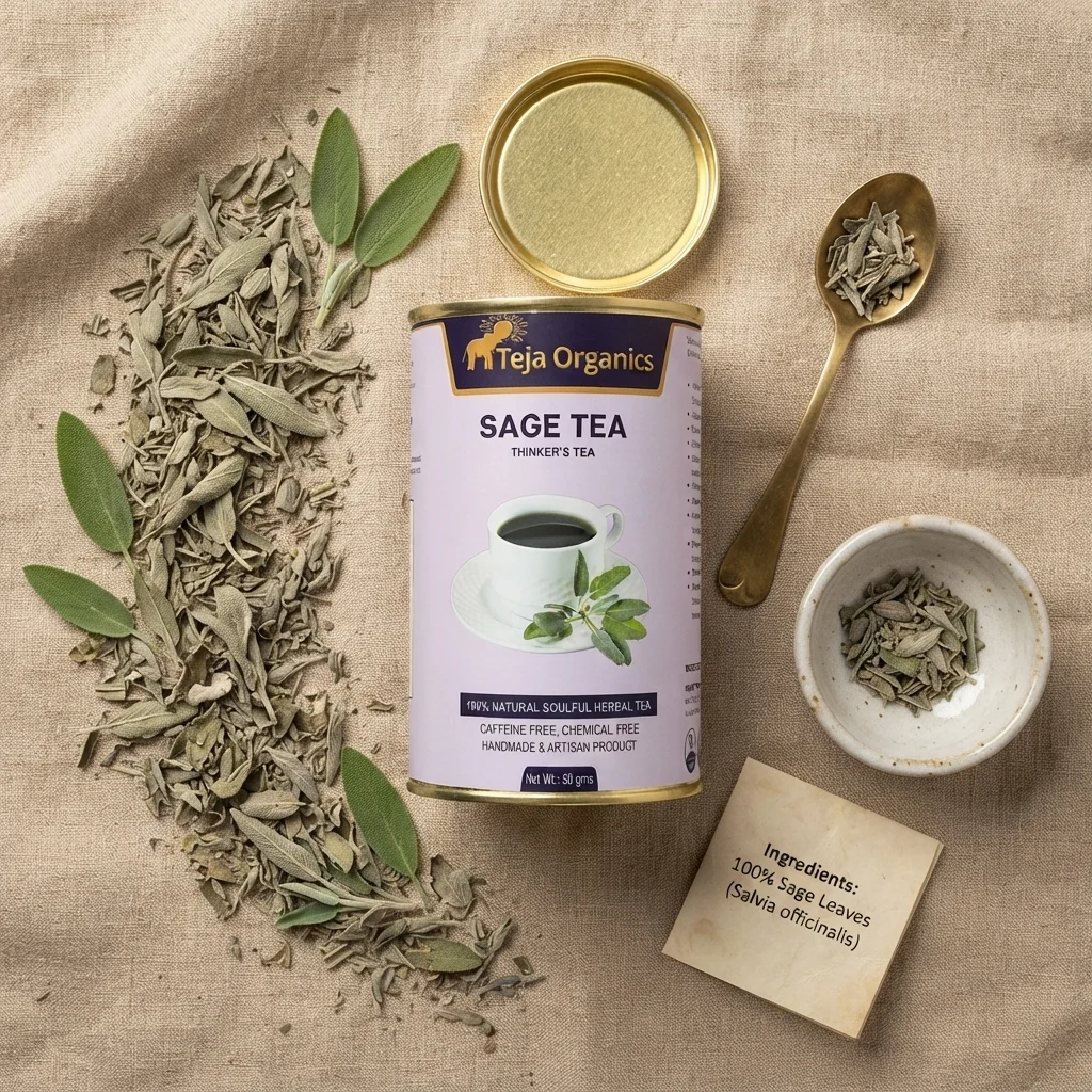 Sage Tea 50 gm | 100% Pure Sage Leaves | Caffeine Free Herbal Tea | Supports Digestion Memory Immunity