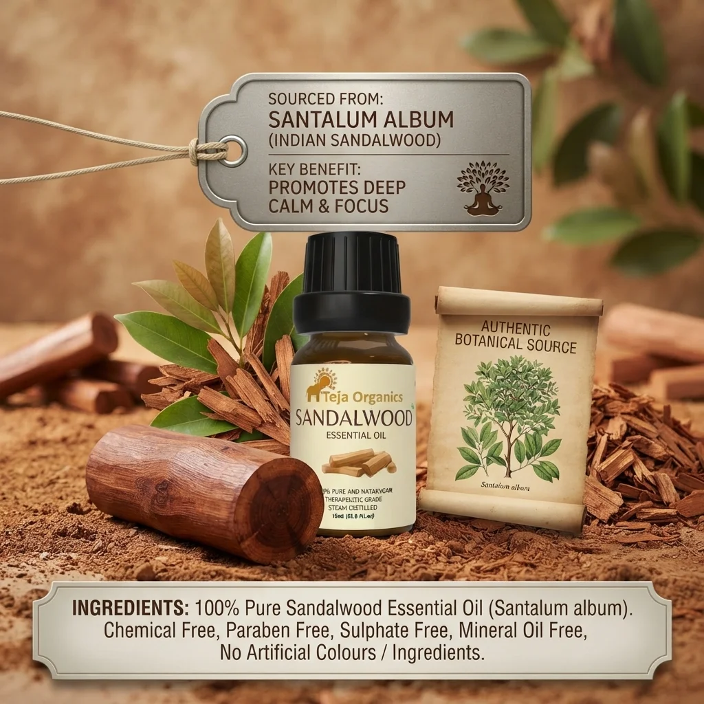 Sandalwood Essential Oil 15ml | 100% Pure & Natural | Warm, Woody, Soft & Sweet Fragrance | Reduces stress & promotes calmness | Skin Toner | Aromatherapy | Beauty and wellness  products