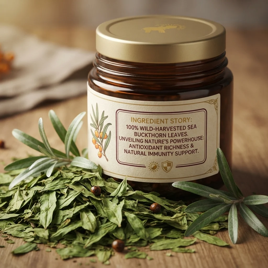 Sea Buckthorn Leaves Tea 50 gm | 100% Pure Herbal Tea | Caffeine Free | Antioxidant Rich | Supports Immunity Skin Health Digestion