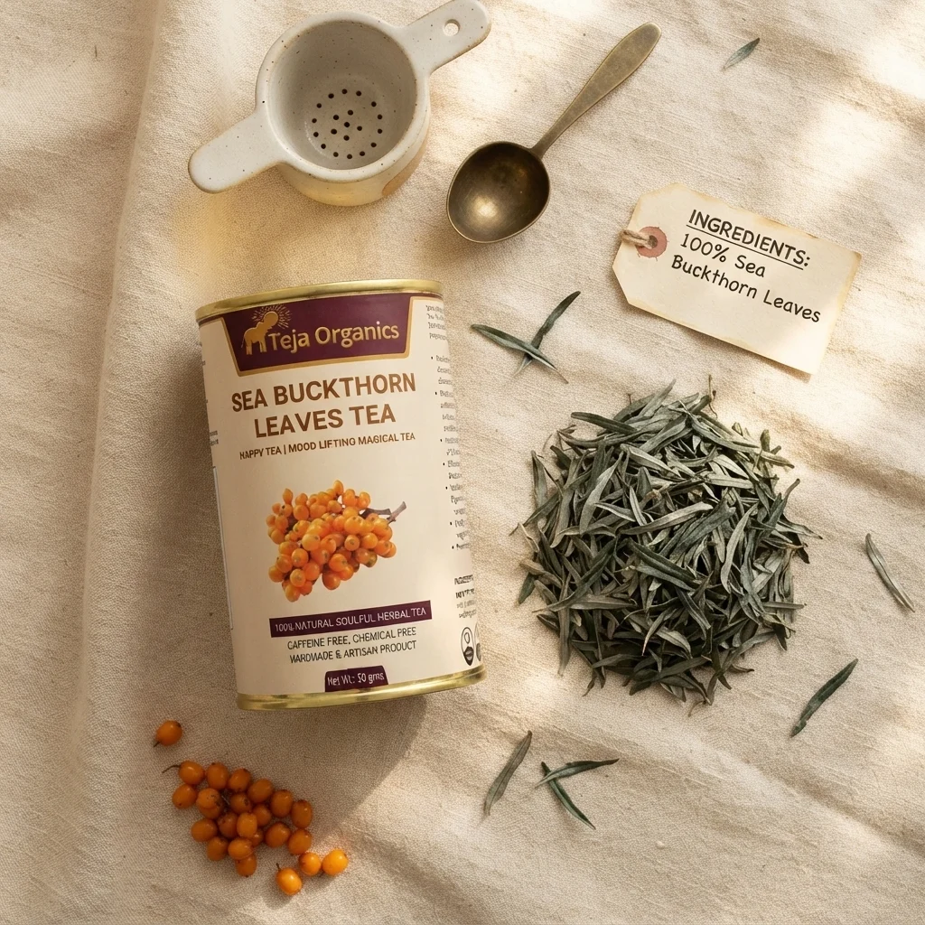 Sea Buckthorn Leaves Tea 50 gm | 100% Pure Herbal Tea | Caffeine Free | Antioxidant Rich | Supports Immunity Skin Health Digestion