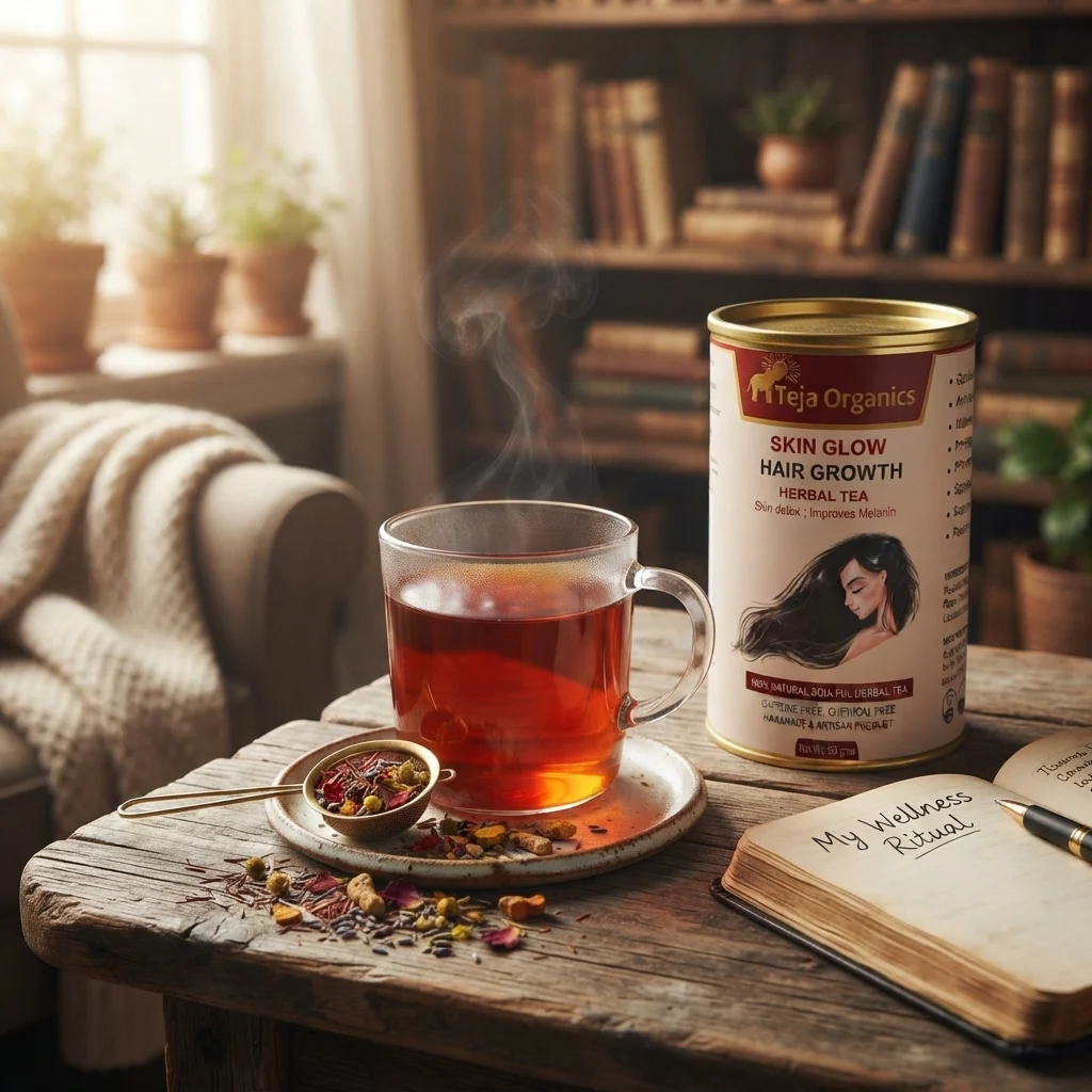 Skin Glow Tea 50 gm | Herbal Tea Blend | Caffeine Free  | Supports Clear Glowing Skin Detox & Digestion | Improves melanin | Supports Hair Growth