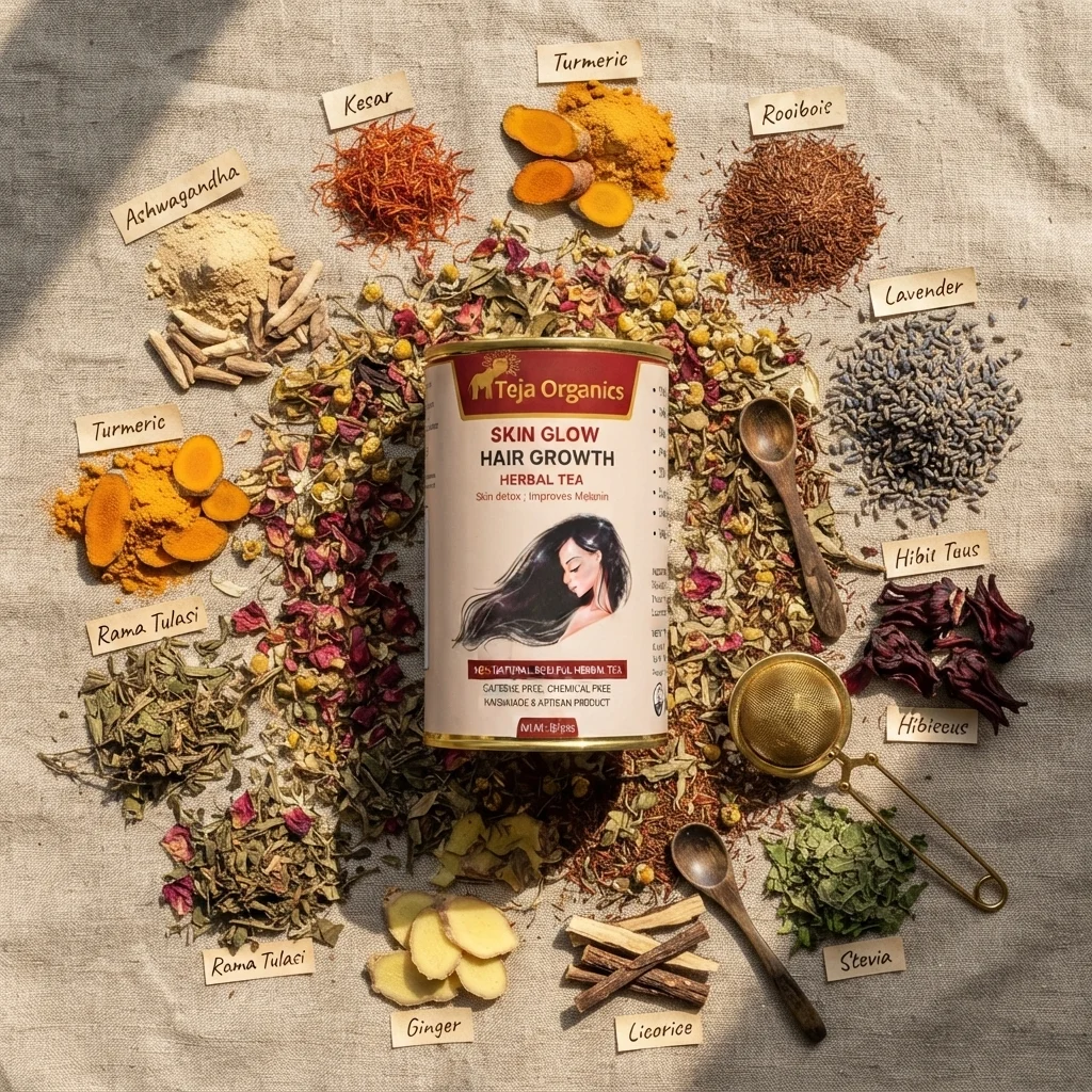 Skin Glow Tea 50 gm | Herbal Tea Blend | Caffeine Free  | Supports Clear Glowing Skin Detox & Digestion | Improves melanin | Supports Hair Growth