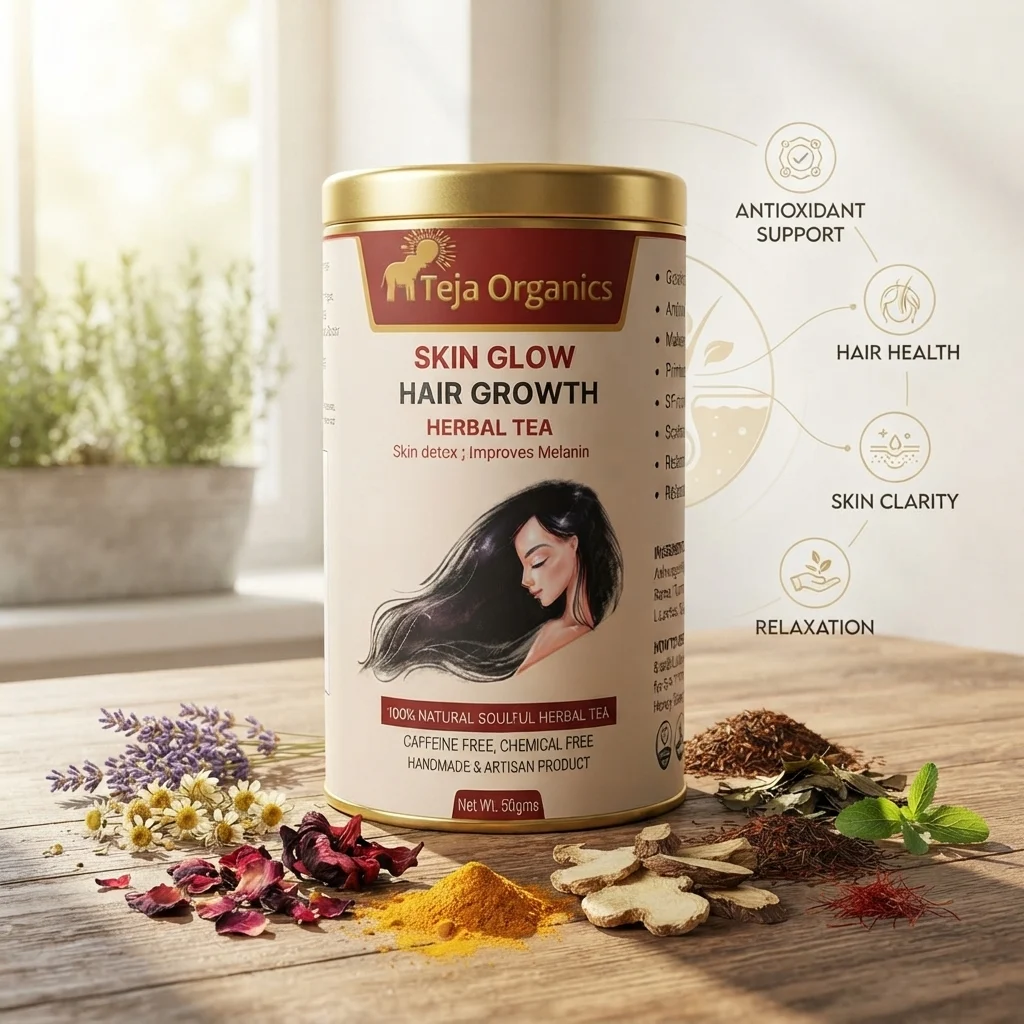 Skin Glow Tea 50 gm | Herbal Tea Blend | Caffeine Free  | Supports Clear Glowing Skin Detox & Digestion | Improves melanin | Supports Hair Growth