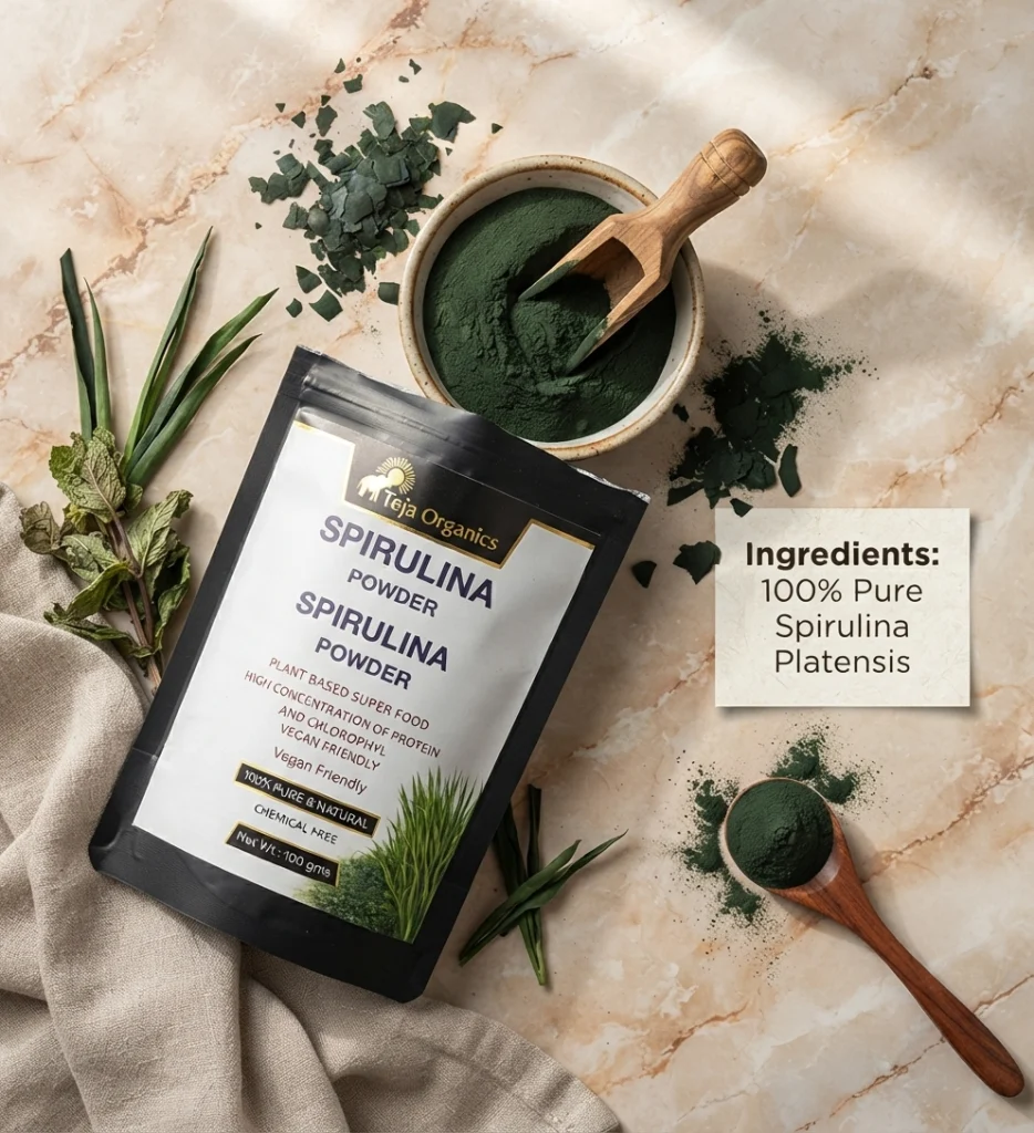 spirulina-powder-gallery4-1784370369716.webp Spirulina Powder | 100% Natural Superfood | High Concentration Of Protien And Chlorophyl | Rich in Plant Protein, Vitamins & Minerals | Supports Daily Nutrition & Wellness