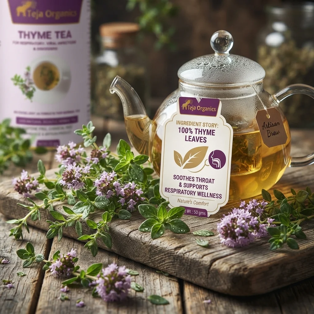 Thyme Tea 50 gm | 100% Pure Thyme Leaves | Caffeine Free Herbal Tea | Support respiratory wellness and throat comfort | Excellent alternative to normal tea