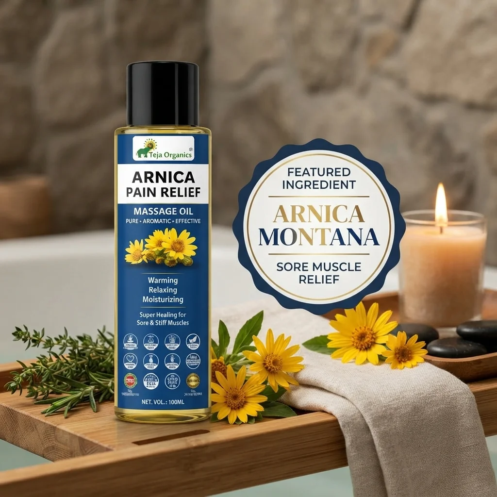 Arnica Pain Relief Massage Oil 100ml | Known as a panacea for all forms of pain | Supports Joint & Muscle Comfort | Healing for Sore & Stiff Muscles | Relief from Joint, Knee, Back, Wrist, Ankle, Foot and Neck Pain | Frozen Shoulders, Muscle Pains, Sprains and Spasms | Useful for Sports/ Athletic persons as Massage Oil.