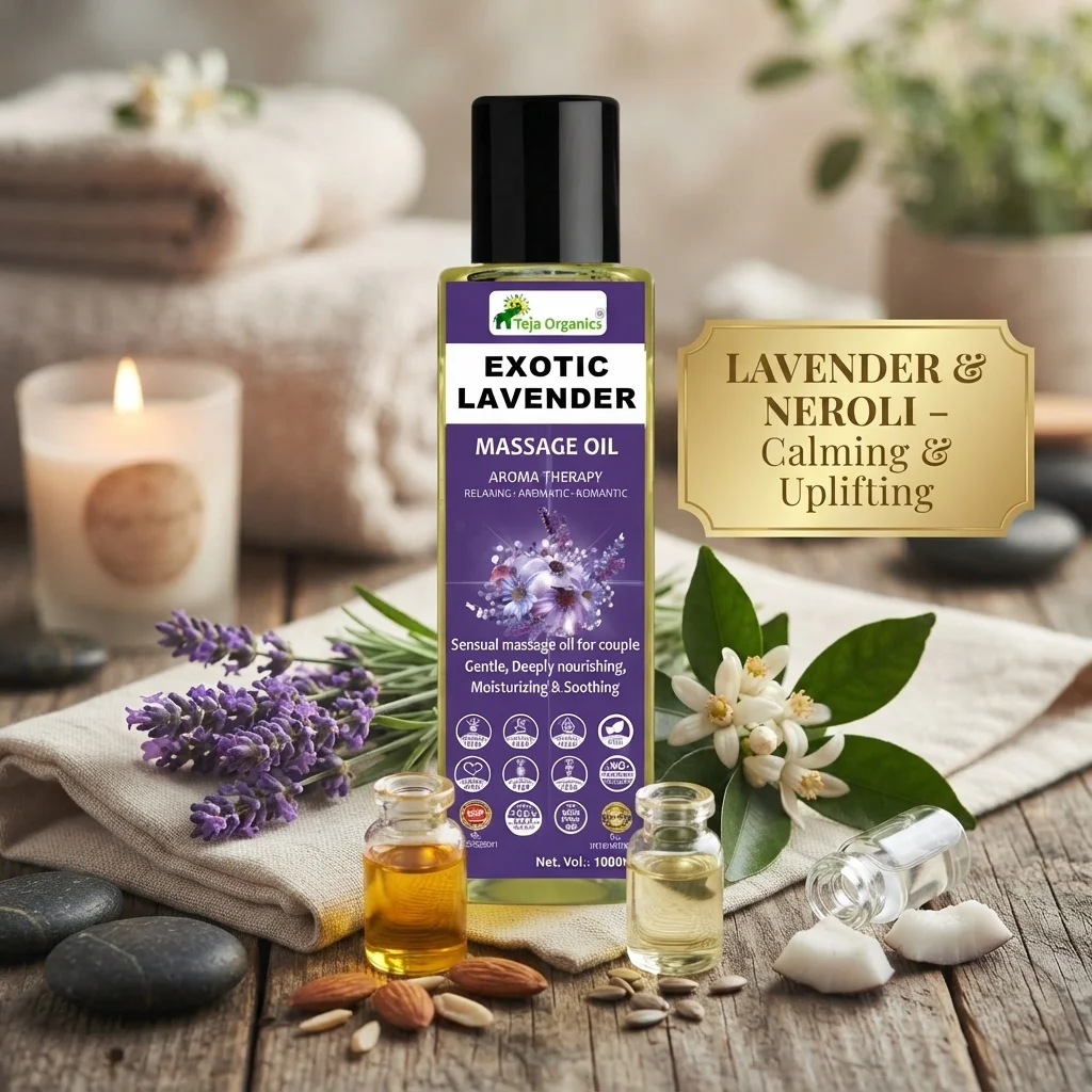 Exotic Lavender Massage Oil 100ml | Aromatherapy Body Massage Oil for Relaxation & Stress Relief | Gentle , Deeply Nourshing, Moisturizing & Soothing | Improves Sleep Quality | Non-Sticky & Fast Absorbing