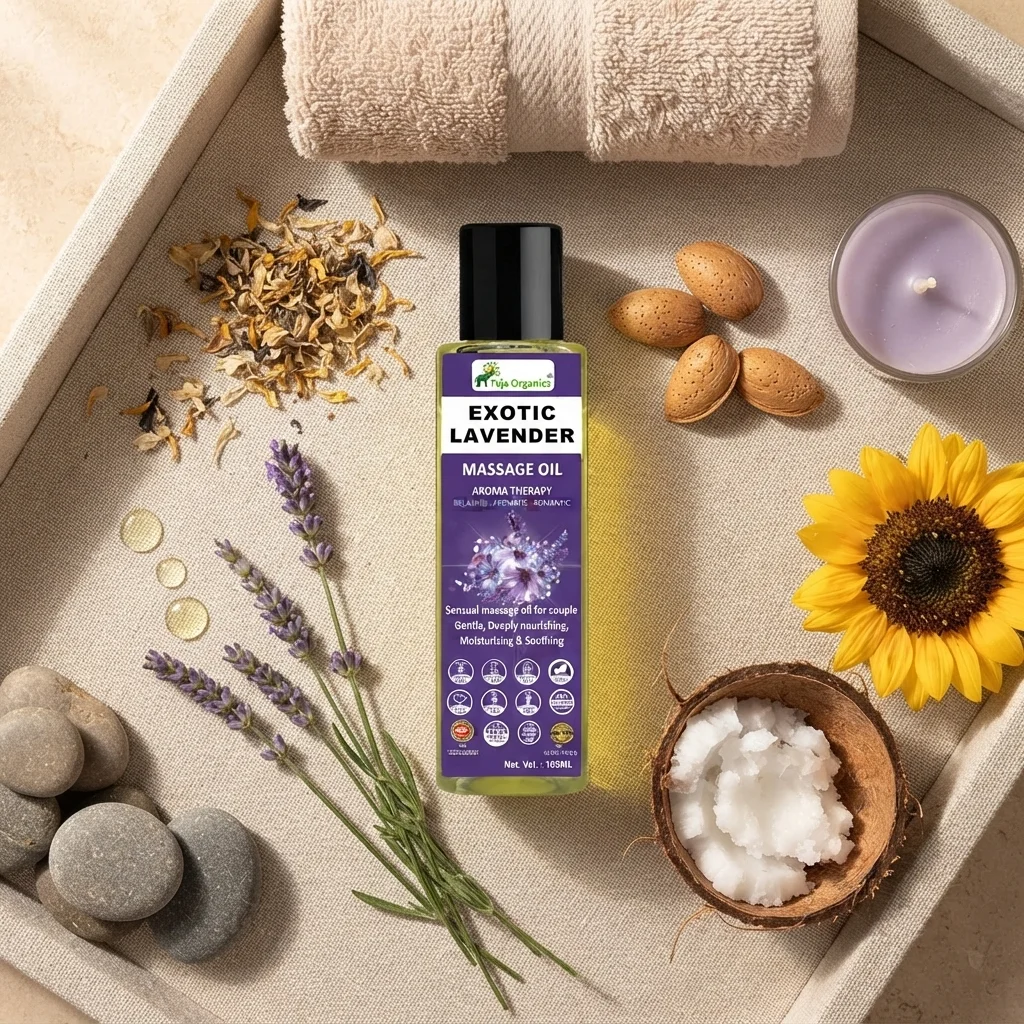 Exotic Lavender Massage Oil 100ml | Aromatherapy Body Massage Oil for Relaxation & Stress Relief | Gentle , Deeply Nourshing, Moisturizing & Soothing | Improves Sleep Quality | Non-Sticky & Fast Absorbing
