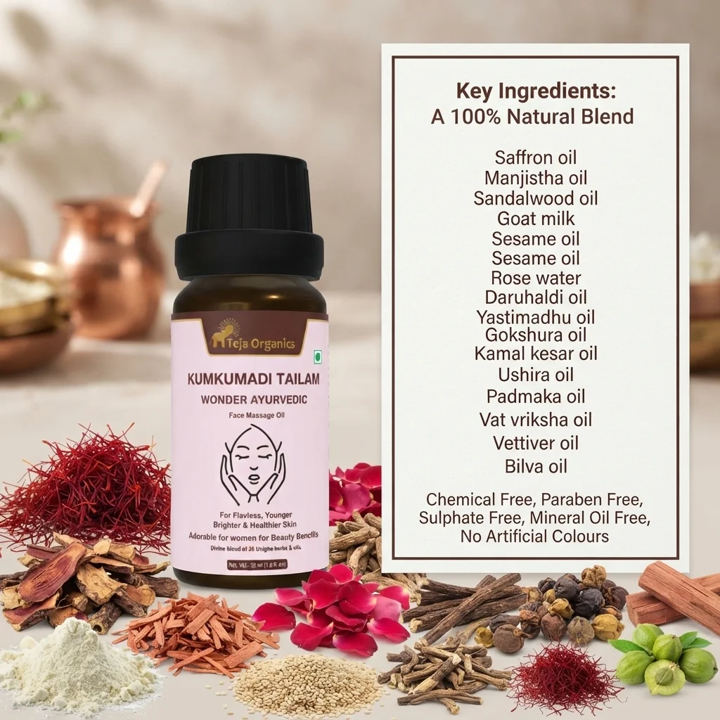 Kumkumadi Tailam 30ml | Saffron Infused Facial Oil | For Flawless, Younger Brighter & Healthier Skin | Skin Brightening Glow Face Oil | Pigmentation Care, Anti-Ageing |  | No Parabens, No Mineral Oil