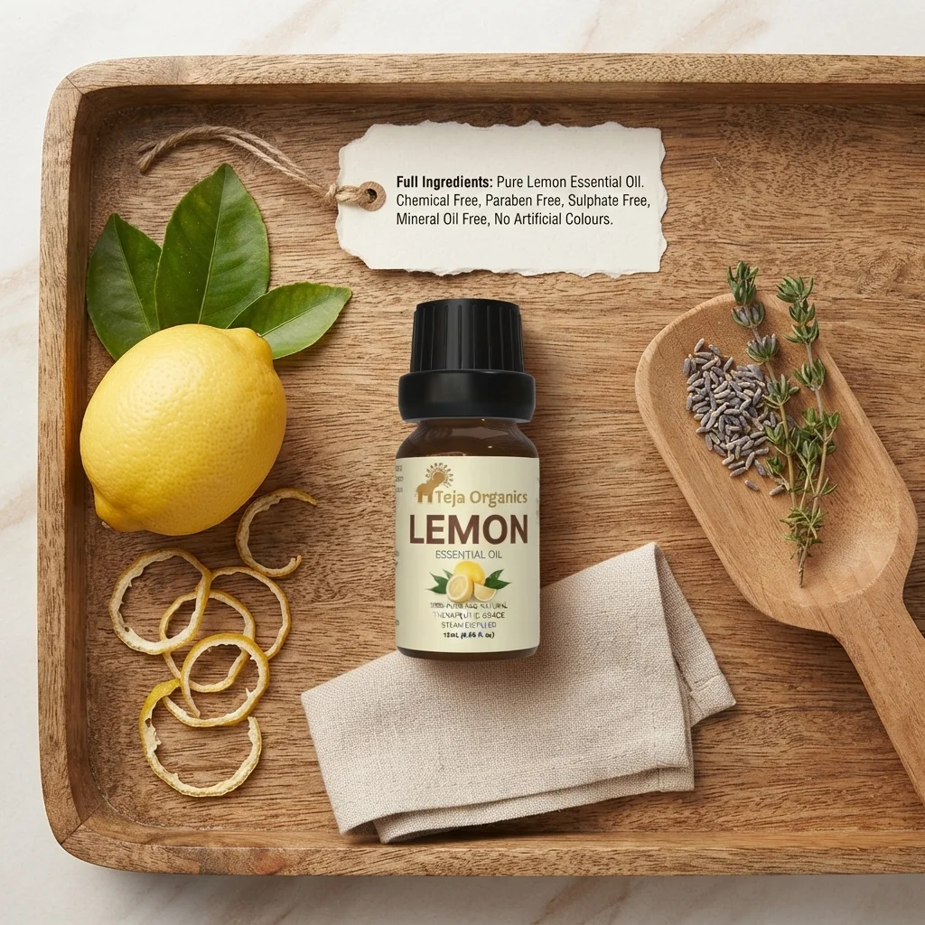 Lemon Essential Oil 15ml | Fresh and energizing | Ideal for boosting mood, refreshing spaces | Skincare | Hair care | Massage, Diffuser,  Natural Deodorizer, Gives Respiratory Support / Natural Disinfectant | Removes stains, Insect Repellent | Home wellness products