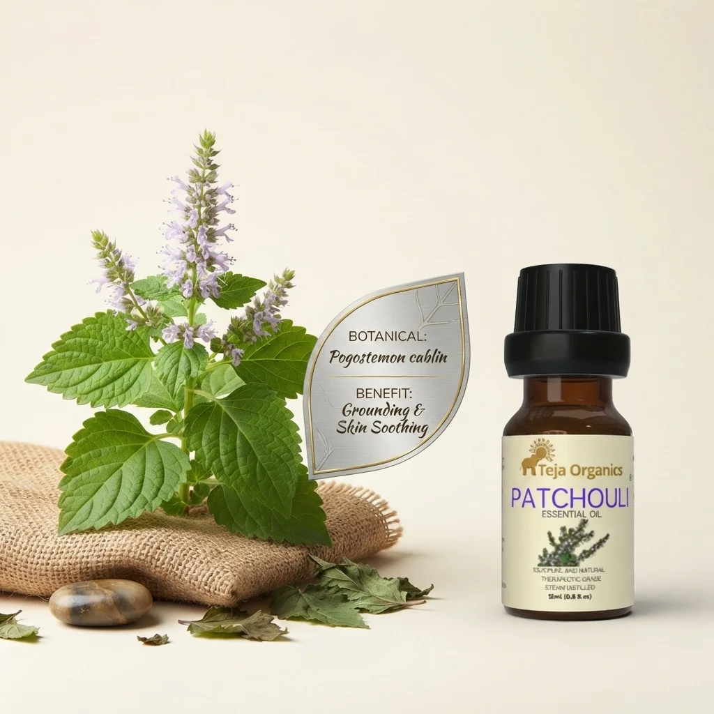 Patchouli Essential Oil 15ml | 100% Pure  & Natural |  Natural, earthy & musk perfume | Grounding and balancing aroma | Helps to reduce stress & anxiety | Skin care & Hair care | Massage, Diffuser, Bath, Inhalation, Aromatherapy | Skin care & Hair care.