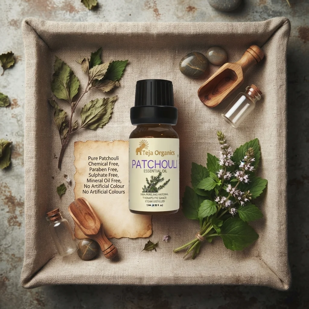 Patchouli Essential Oil 15ml | 100% Pure  & Natural |  Natural, earthy & musk perfume | Grounding and balancing aroma | Helps to reduce stress & anxiety | Skin care & Hair care | Massage, Diffuser, Bath, Inhalation, Aromatherapy | Skin care & Hair care.