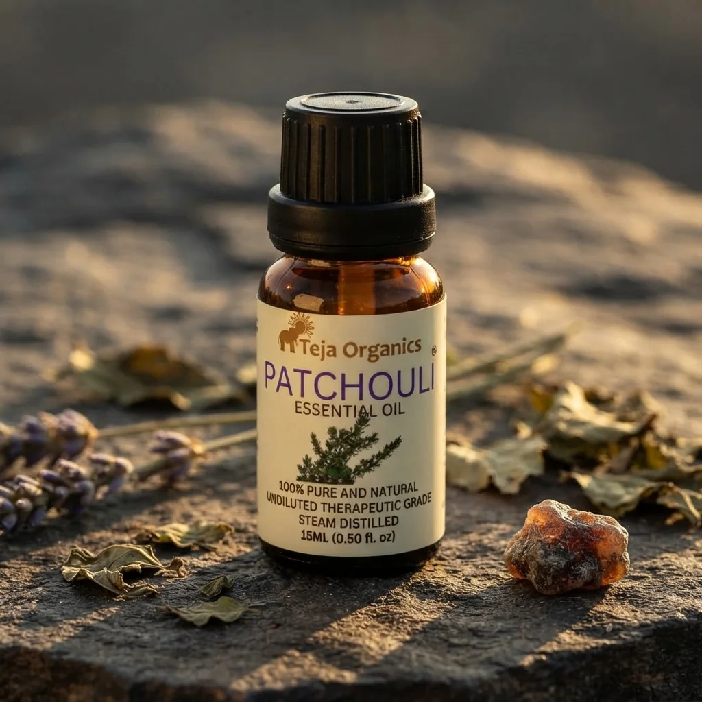 Patchouli Essential Oil 15ml | 100% Pure  & Natural |  Natural, earthy & musk perfume | Grounding and balancing aroma | Helps to reduce stress & anxiety | Skin care & Hair care | Massage, Diffuser, Bath, Inhalation, Aromatherapy | Skin care & Hair care.