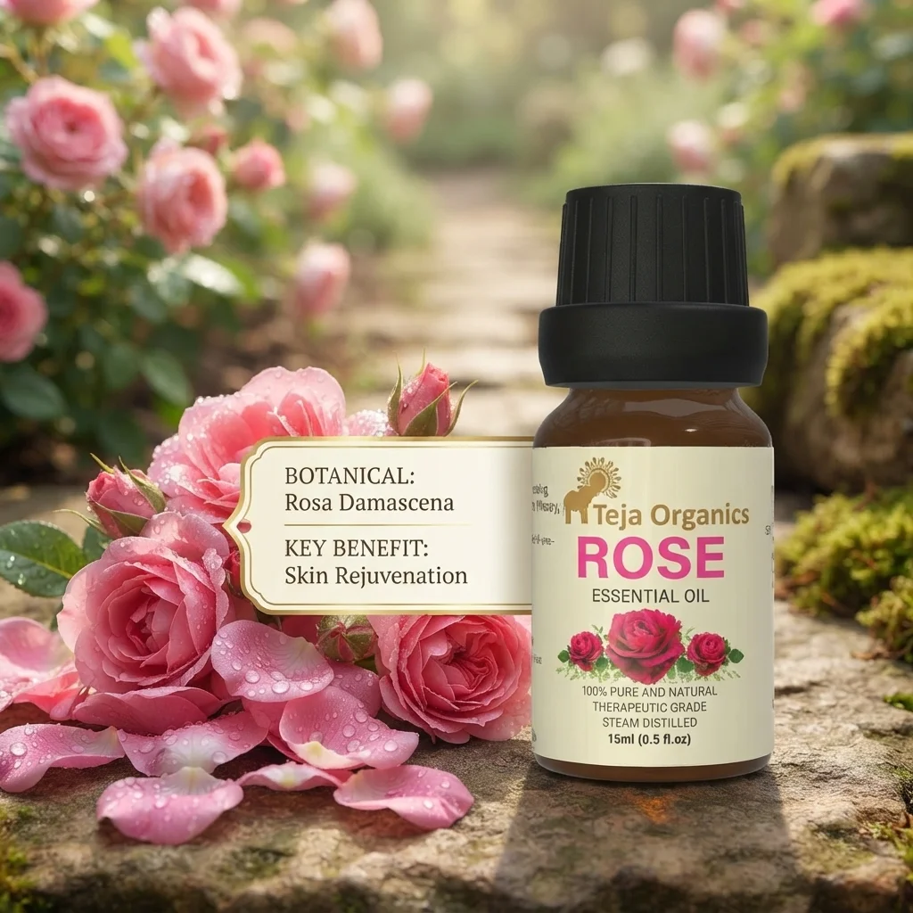 Rose Essential Oil 15ml | 100% Pure & Natural | Luxurious and highly valued  | Soothing, hydrating, and rejuvenating | Skin Tonner | For Face, Diffuser & Cosmetic Products | No Additives