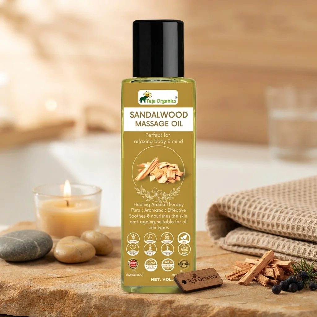 Sandalwood Massage Oil 100ml | Pleasant Natural Aroma | Soothes & nourishes the skin | Promotes Relaxation – Ideal for stress relief | Non-Sticky & Fast Absorbing – Suitable for daily use