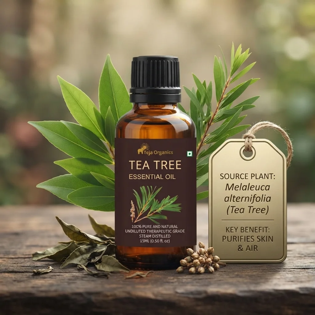 Tea Tree Essential Oil 15ml | 100% Pure Natural Oil | Acne care | Skin | Helps reduce pimples & blemishes appearance | Cleanser | Scalp & Dandruff Care | Aromatherapy | Home Wellness Use