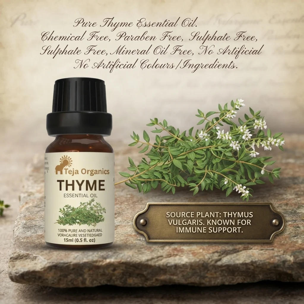 Thyme Essential Oil 15ml | Fresh spicy herbal scent | Natural decongestant | Upper Respiratory Relief | Treatment of alopecia [small patches of hair loss] | Steam inhalation, Bath, Massage oil, Mouth wash | Aromatherapy